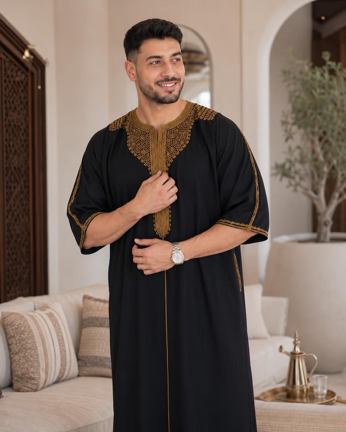 تفاصيل تطريز وخياطة قندورة TAWBA السوداء